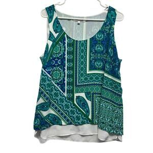 Rose + Olive Women Blouse Tank Top Green Floral Size Large EUC